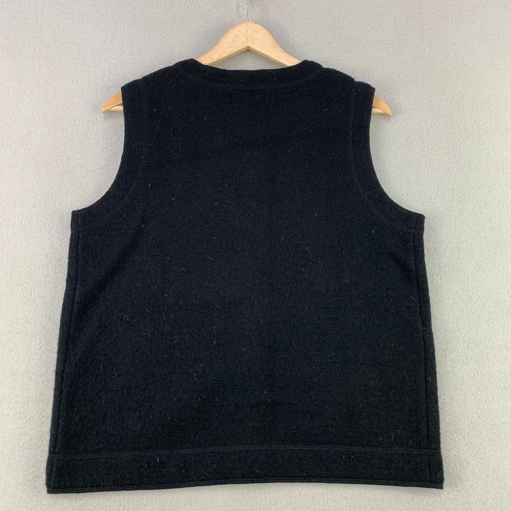 Woolrich Vest Women Medium Black Cabin Moose Patchwork Wool Sweater Cottagecore